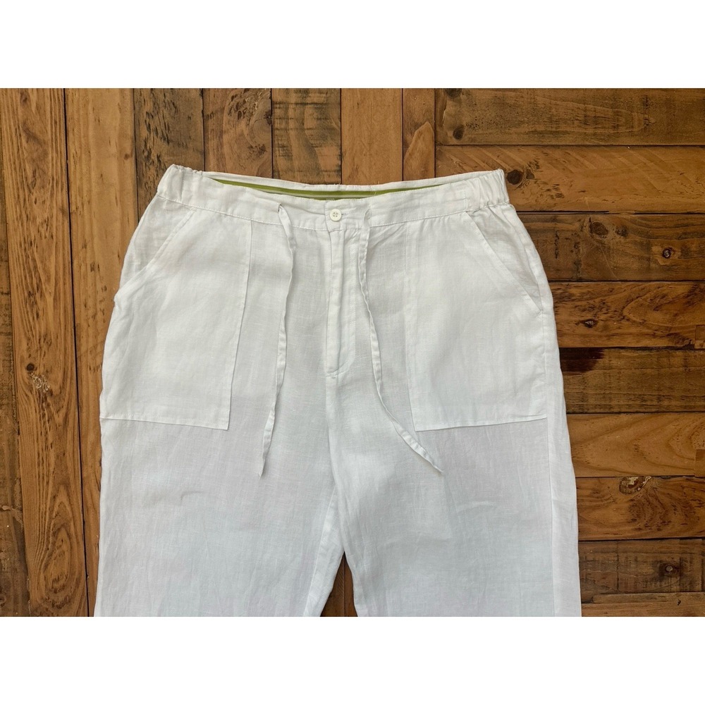 Essence Men White 100% Linen Pants Size 36 Lightweight Resort Casual - Picture 2 of 5